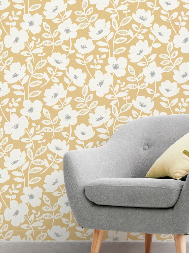 Urban Walls Grey Scandi Flower Wallpaper - Image 1 of 3 Urban Walls Grey Scandi Flower Wallpaper - Image 1 of 3
