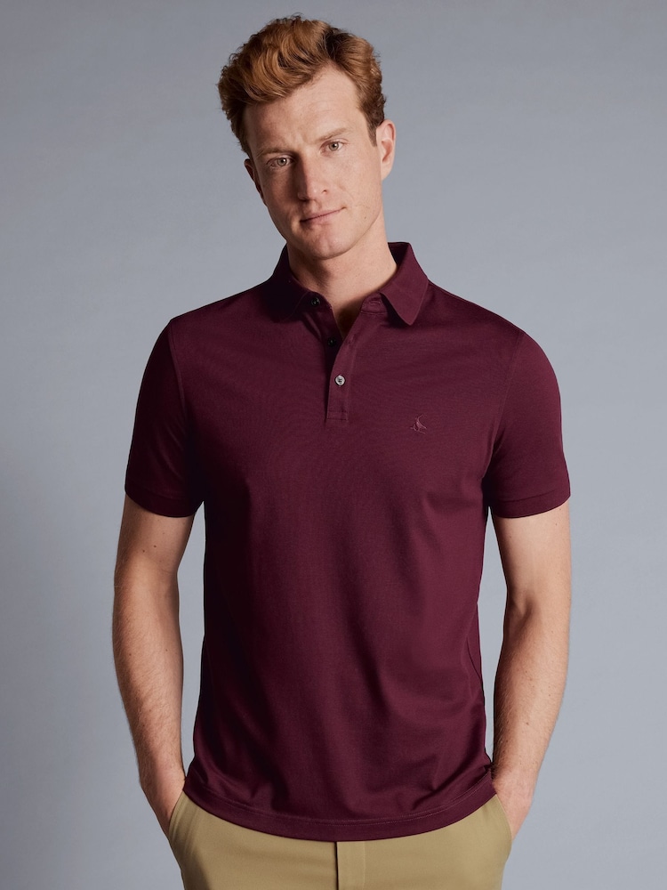 Charles Tyrwhitt Red Solid Short Sleeve Cotton Tyrwhitt Pique Polo Shirt - Image 1 of 5