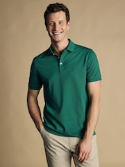 Charles Tyrwhitt GreenSmokey Olive Canvas Solid Short Sleeve Cotton Tyrwhitt Pique Polo Shirt - Image 1 of 5