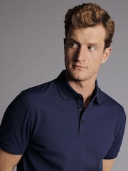 Charles Tyrwhitt Blue Solid Short Sleeve Cotton Tyrwhitt Pique Polo Shirt - Image 2 of 5