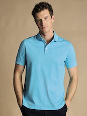 أزرق فاتح - قميص بولو بيكيه قطن سادة بكم قصير Tyrwhitt من Charles Tyrwhitt - صورة 1 من 5