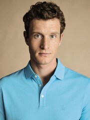 أزرق فاتح - قميص بولو بيكيه قطن سادة بكم قصير Tyrwhitt من Charles Tyrwhitt - صورة 2 من 5