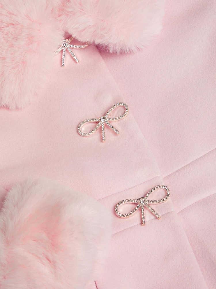 Monsoon Pink Isabella Faux Fur Collar Coat - Image 2 of 2 Monsoon Pink Isabella Faux Fur Collar Coat - Image 2 of 2