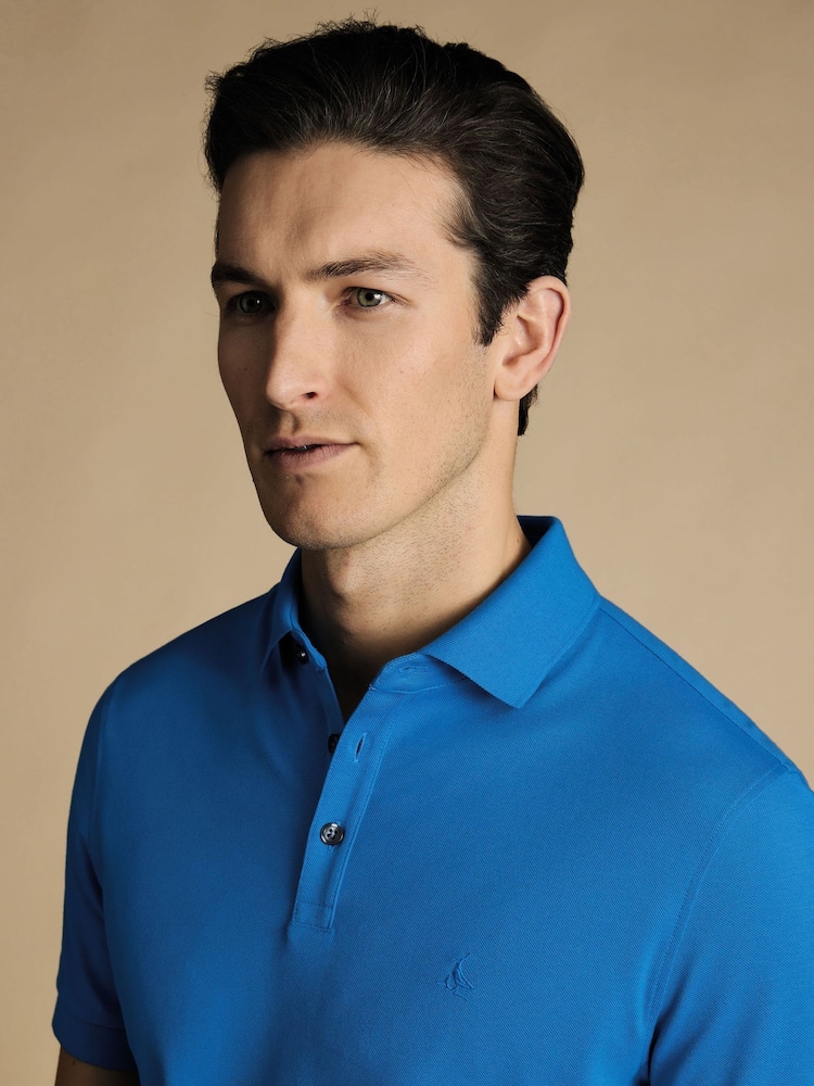 أزرق - قميص بولو بيكيه قطن سادة بكم قصير Tyrwhitt من Charles Tyrwhitt - صورة 2 من 5