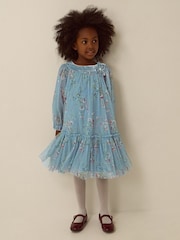 Monsoon Blue Naina Floral Mesh Party Dress - Image 1 of 4