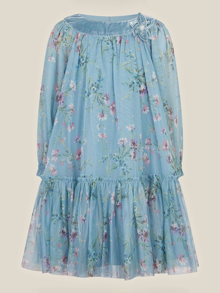 Monsoon Blue Naina Floral Mesh Party Dress - Image 2 of 4 Monsoon Blue Naina Floral Mesh Party Dress - Image 2 of 4
