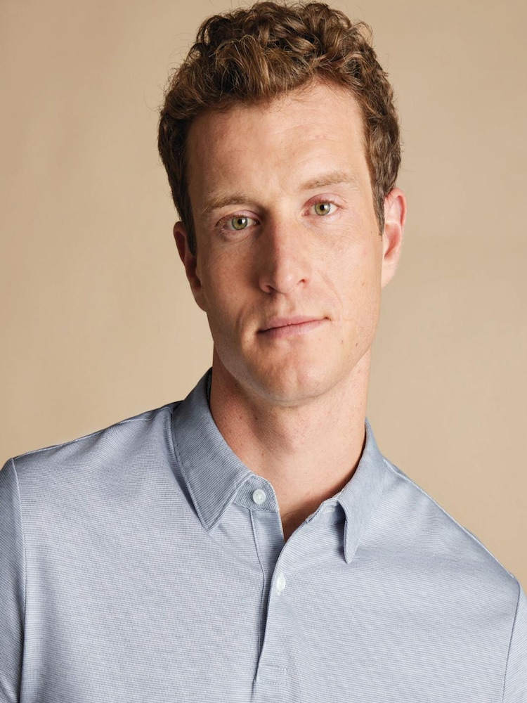 Charles Tyrwhitt Blue Cotton Tencel Tyrwhitt Cool Polo Shirt - Image 2 of 4
