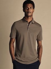 Charles Tyrwhitt Brown Solid Short Sleeve Cotton Tyrwhitt Pique Polo Shirt - Image 1 of 5