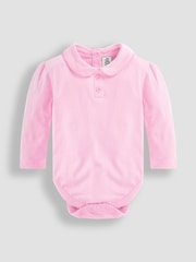 JoJo Maman Bébé Pink Plain Long Sleeve Peter Pan Bodysuit - Image 1 of 3