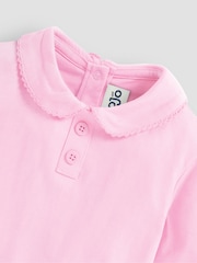 JoJo Maman Bébé Pink Plain Long Sleeve Peter Pan Bodysuit - Image 3 of 3