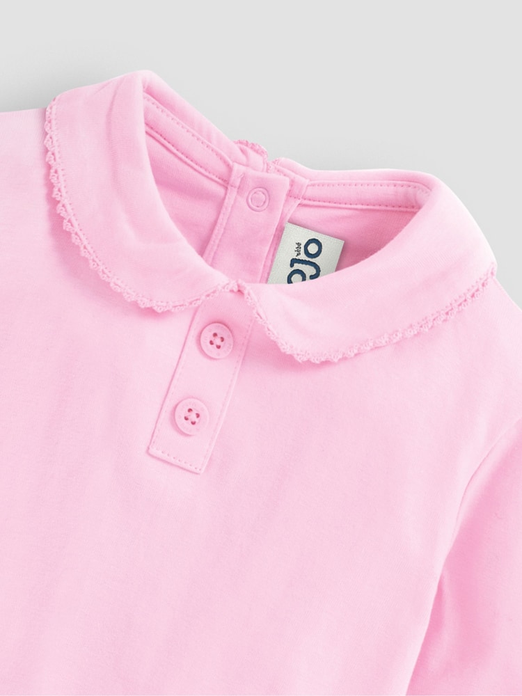 JoJo Maman Bébé Pink Plain Long Sleeve Peter Pan Bodysuit - Image 3 of 3