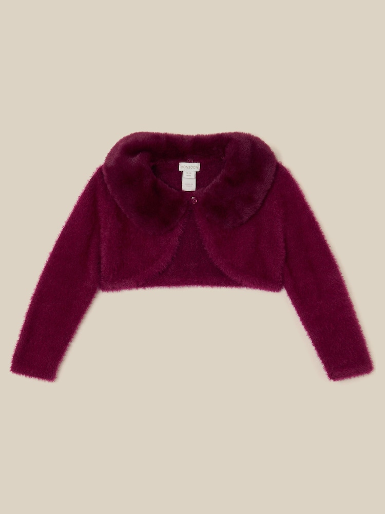 Monsoon Red Baby Detachable Collar Fuzzy Cardigan - Image 1 of 3
