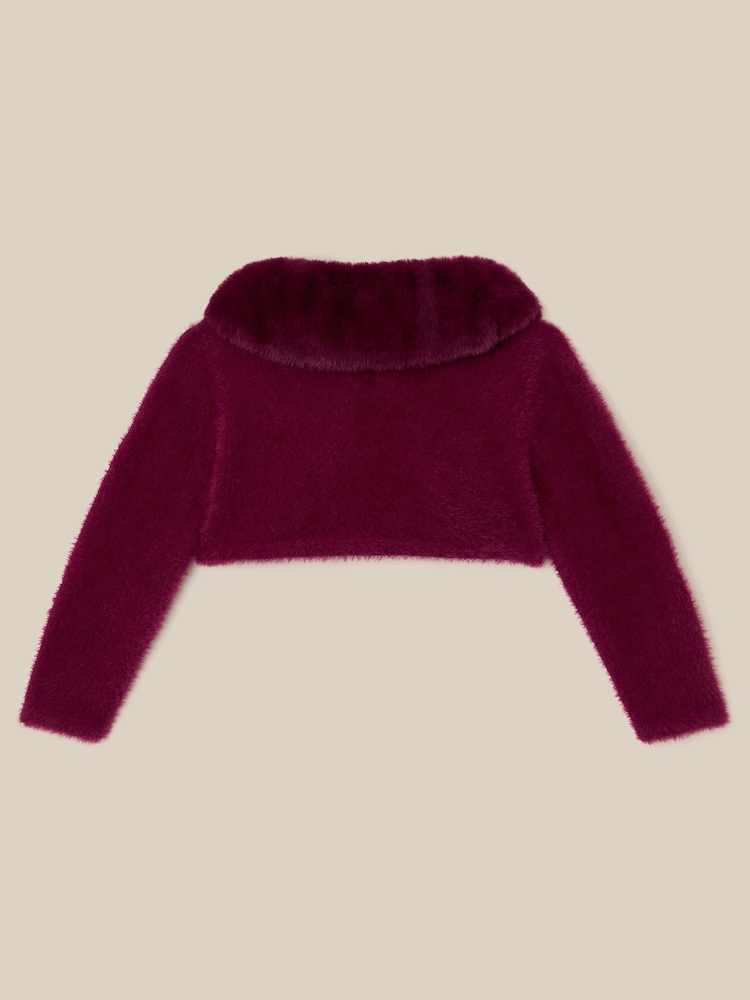 Monsoon Red Baby Detachable Collar Fuzzy Cardigan - Image 2 of 3