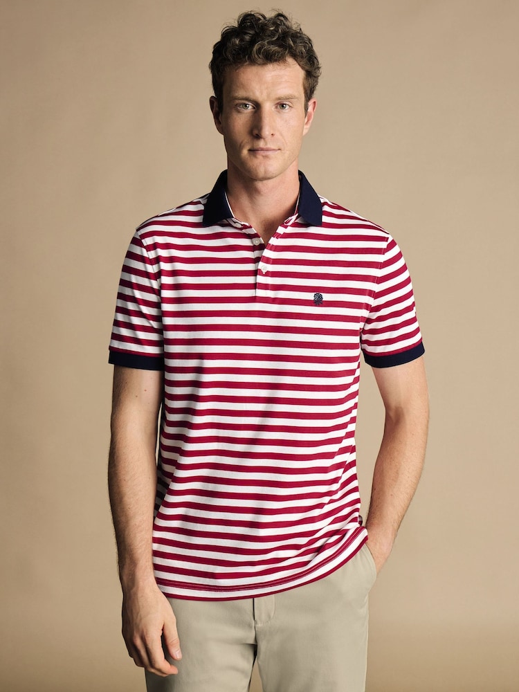 Charles Tyrwhitt Red Stripe Short Sleeve Pique Polo Shirt - Image 1 of 5