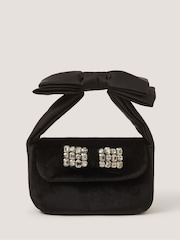 Monsoon Black Gemstone Bow Velvet Bag - Image 1 of 2