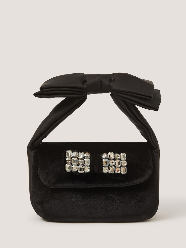 Monsoon Black Gemstone Bow Velvet Bag - Image 1 of 2 Monsoon Black Gemstone Bow Velvet Bag - Image 1 of 2
