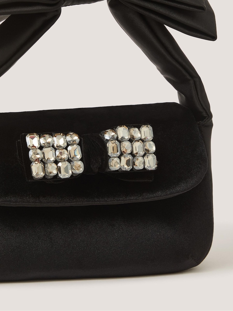 Monsoon Black Gemstone Bow Velvet Bag - Image 2 of 2 Monsoon Black Gemstone Bow Velvet Bag - Image 2 of 2