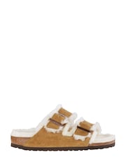 Birkenstock Mink Arizona Suede Shearling Sandals - Image 1 of 5