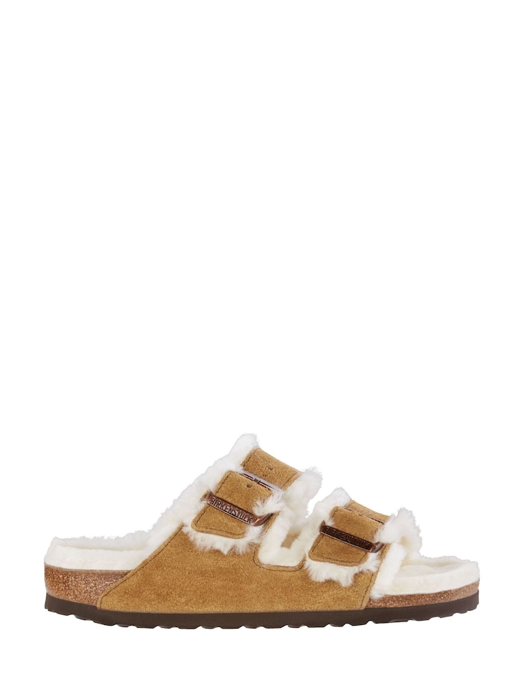 Birkenstock Mink Arizona Suede Shearling Sandals - Image 1 of 5