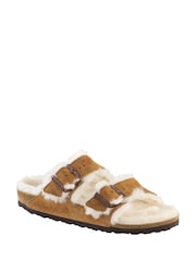 Birkenstock Mink Arizona Suede Shearling Sandals - Image 3 of 5