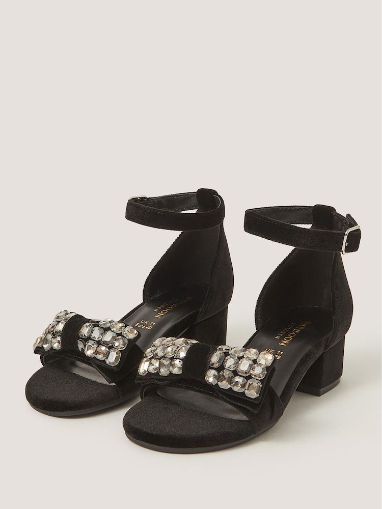 Monsoon Black Embellished Velvet Two-Part Heel Sandals - Image 1 of 2 Monsoon Black Embellished Velvet Two-Part Heel Sandals - Image 1 of 2