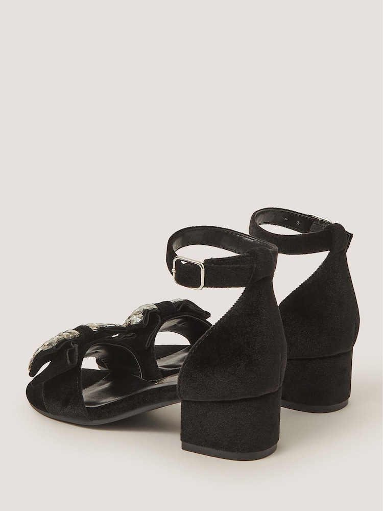 Monsoon Black Embellished Velvet Two-Part Heel Sandals - Image 2 of 2 Monsoon Black Embellished Velvet Two-Part Heel Sandals - Image 2 of 2
