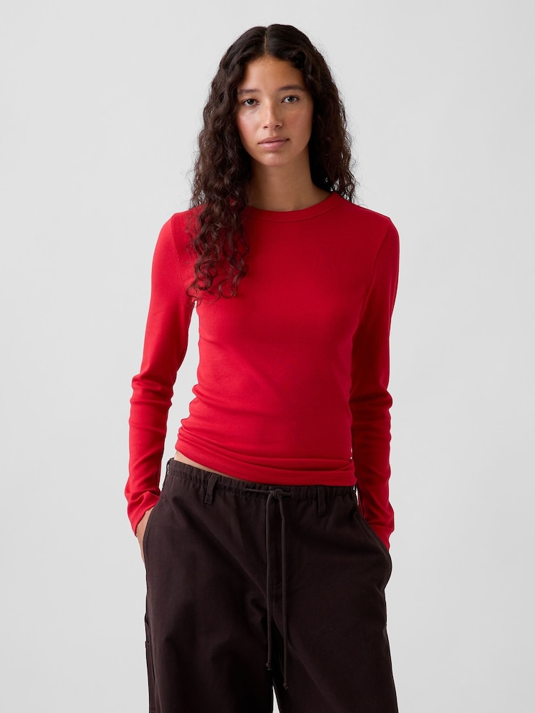 Gap Red Modern Long Sleeve T-Shirt - Image 1 of 3 Gap Red Modern Long Sleeve T-Shirt - Image 1 of 3