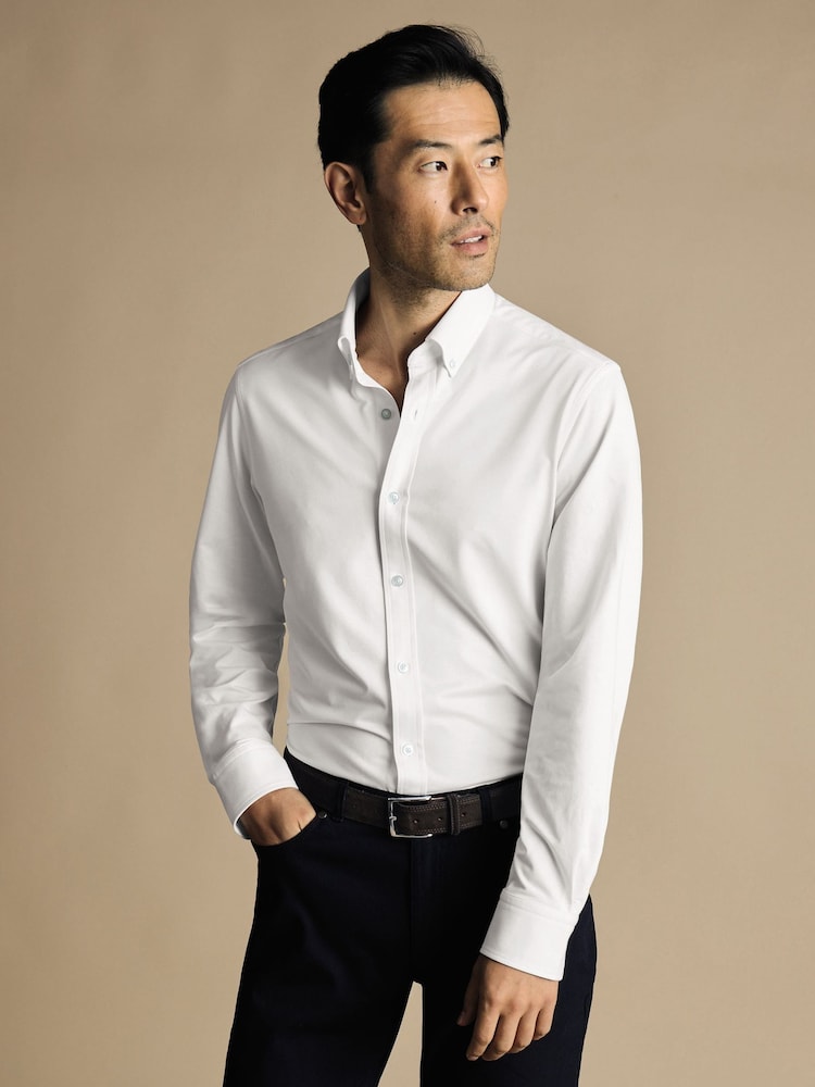 Charles Tyrwhitt White Four Way Stretch Button Down Jersey Shirt - Image 1 of 6 Charles Tyrwhitt White Four Way Stretch Button Down Jersey Shirt - Image 1 of 6