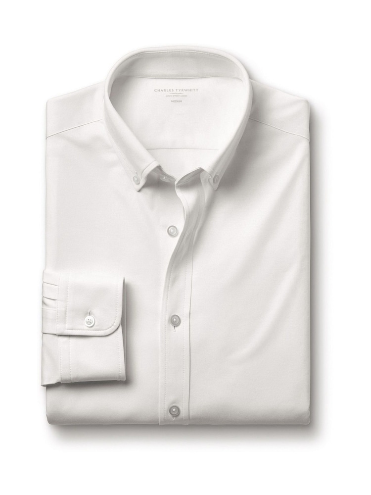 Charles Tyrwhitt White Four Way Stretch Button Down Jersey Shirt - Image 4 of 6