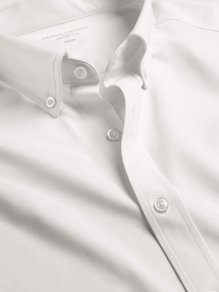 Charles Tyrwhitt White Four Way Stretch Button Down Jersey Shirt - Image 5 of 6