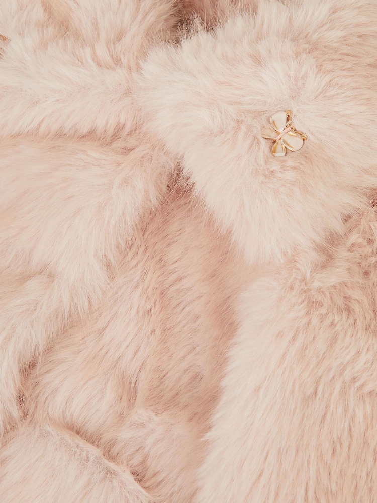 Monsoon Pink Butterfly Embellished Faux Fur Coat - Image 2 of 2 Monsoon Pink Butterfly Embellished Faux Fur Coat - Image 2 of 2