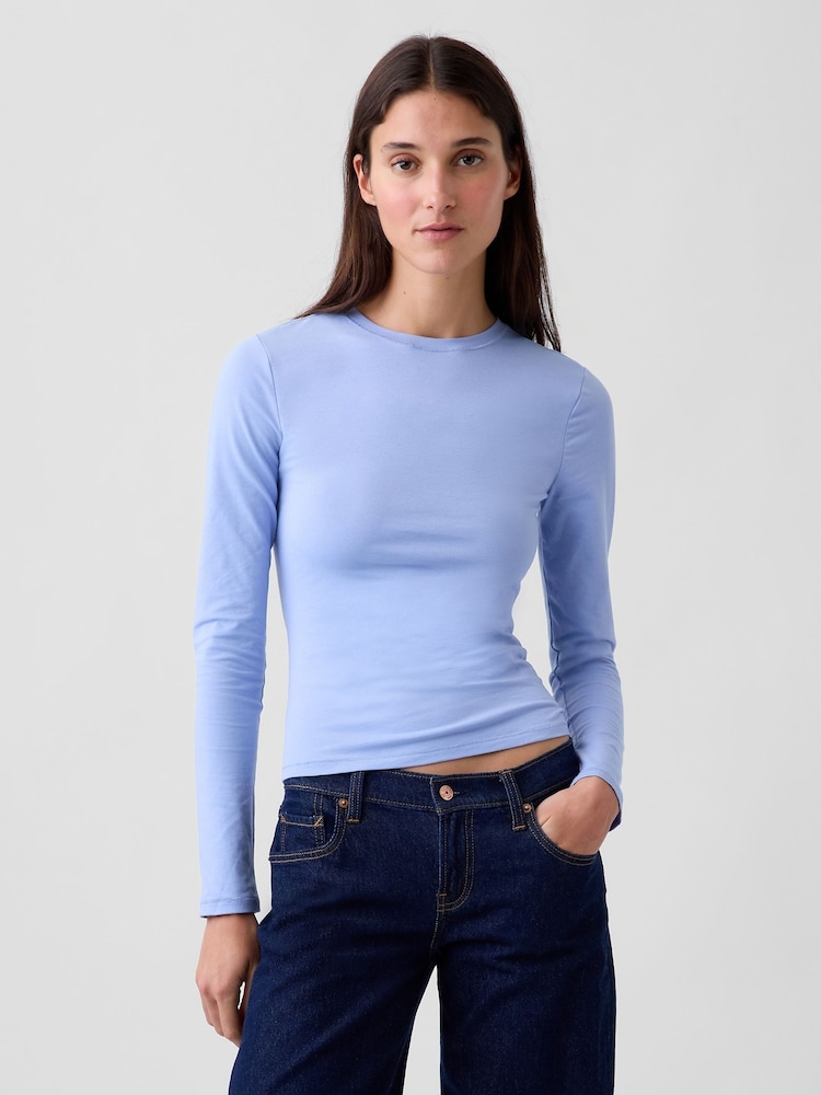 Gap Light Blue Close Knit Jersey Long Sleeve T-Shirt - Image 1 of 4 Gap Light Blue Close Knit Jersey Long Sleeve T-Shirt - Image 1 of 4