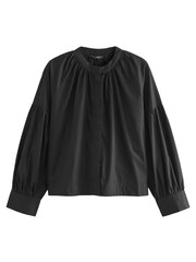 Schwarz - Langärmelige Popeline-Bluse aus Baumwolle - Bild 5 von 6