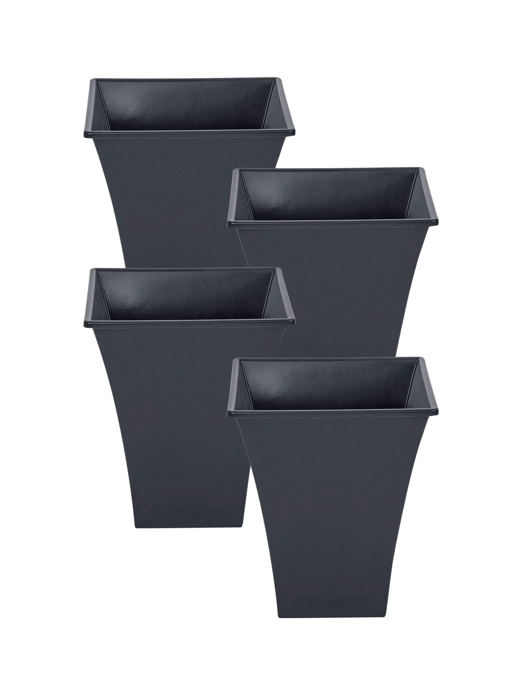 Wham Set of 4 Black Garden Metallica 28cm Square Plastic Planters