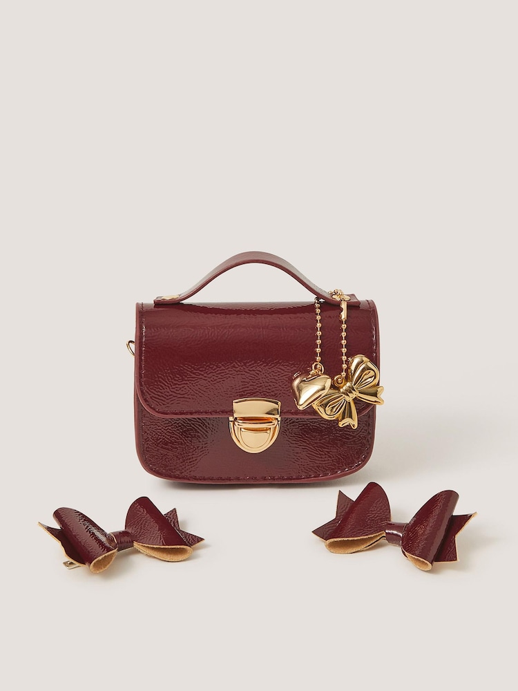 Monsoon Red Mini Patent Satchel Bag & Hair Clips Set - Image 1 of 2
