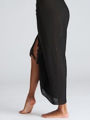 South Beach Black Crinkle Viscose Fringed Sarong - Image 2 of 5