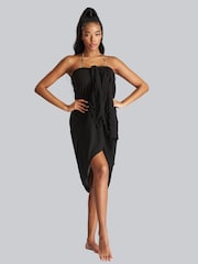 South Beach Black Crinkle Viscose Fringed Sarong - Image 3 of 5