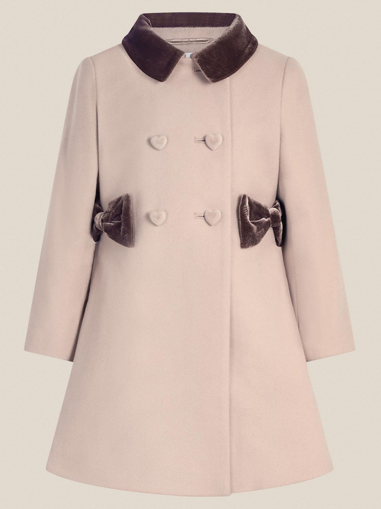 Monsoon Brown Charlotte Velvet Bow A-Line Coat - Image 1 of 2 Monsoon Brown Charlotte Velvet Bow A-Line Coat - Image 1 of 2