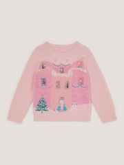 Monsoon Pink House Scene Knit Christmas Jumper - Image 1 of 2