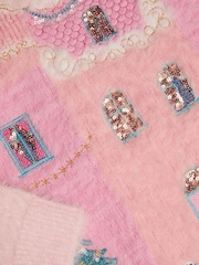 Monsoon Pink House Scene Knit Christmas Jumper - Image 2 of 2