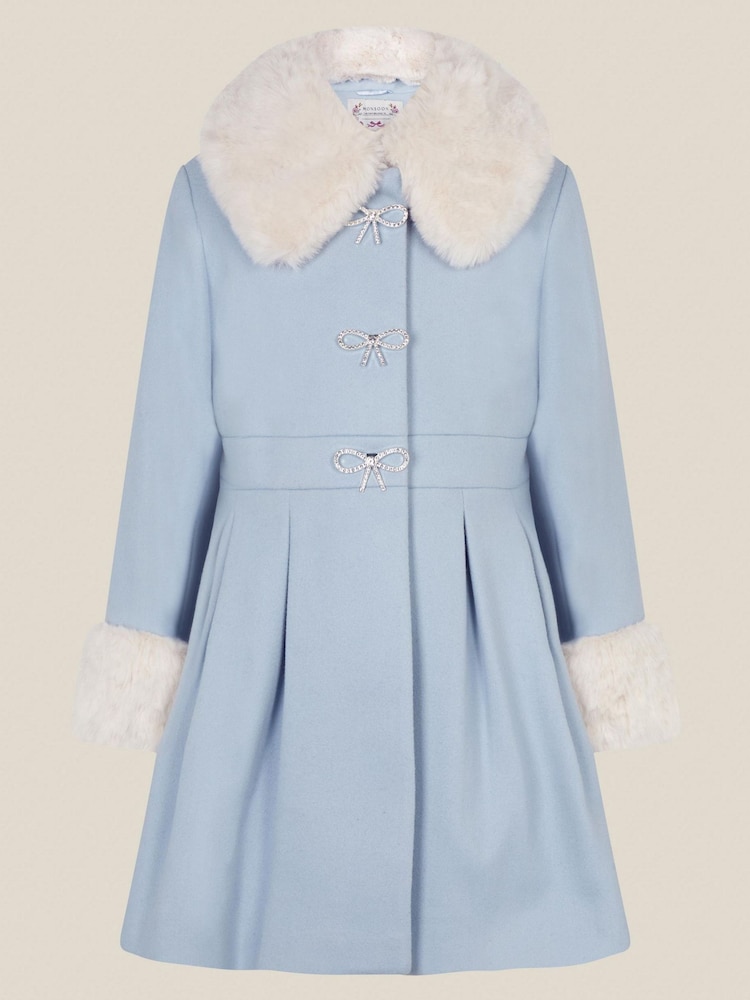 Monsoon Blue Isabella Faux Fur Collar Coat - Image 1 of 2 Monsoon Blue Isabella Faux Fur Collar Coat - Image 1 of 2