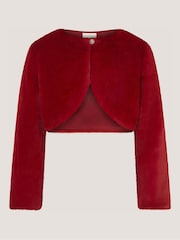 Monsoon Red Lara Bow Faux Fur Cardigan - Image 1 of 2