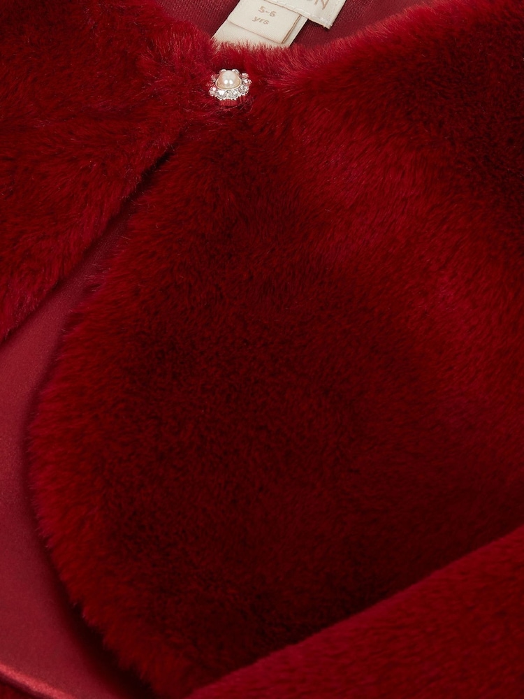 Monsoon Red Lara Bow Faux Fur Cardigan - Image 2 of 2 Monsoon Red Lara Bow Faux Fur Cardigan - Image 2 of 2