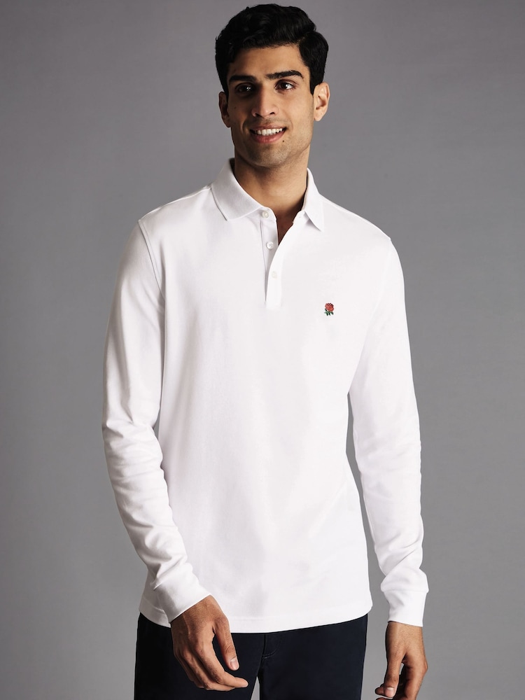 Charles Tyrwhitt White Rfu Long Sleeve Pique Polo Shirt - Image 1 of 5 Charles Tyrwhitt White Rfu Long Sleeve Pique Polo Shirt - Image 1 of 5