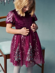 Monsoon Red Christmas Tree Sequin Velvet Party Dress - Image 1 of 3