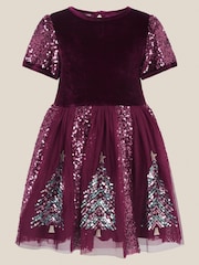Monsoon Red Christmas Tree Sequin Velvet Party Dress - Image 2 of 3