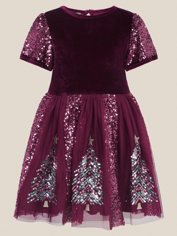 Monsoon Red Christmas Tree Sequin Velvet Party Dress - Image 2 of 3 Monsoon Red Christmas Tree Sequin Velvet Party Dress - Image 2 of 3