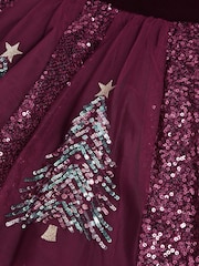Monsoon Red Christmas Tree Sequin Velvet Party Dress - Image 3 of 3