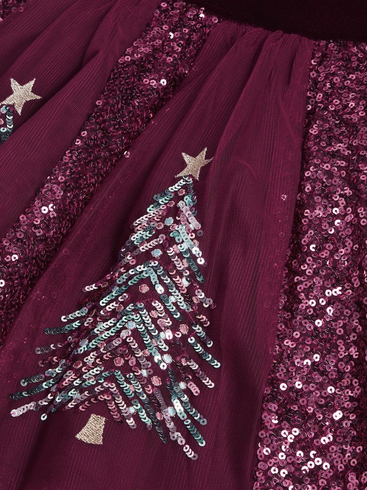 Monsoon Red Christmas Tree Sequin Velvet Party Dress - Image 3 of 3 Monsoon Red Christmas Tree Sequin Velvet Party Dress - Image 3 of 3