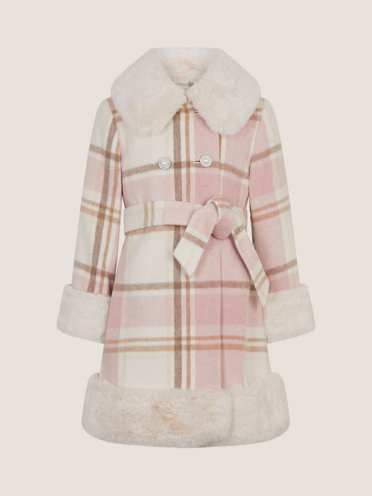 Monsoon Aurora Check Faux Fur Coat - Bilde 1 av 2